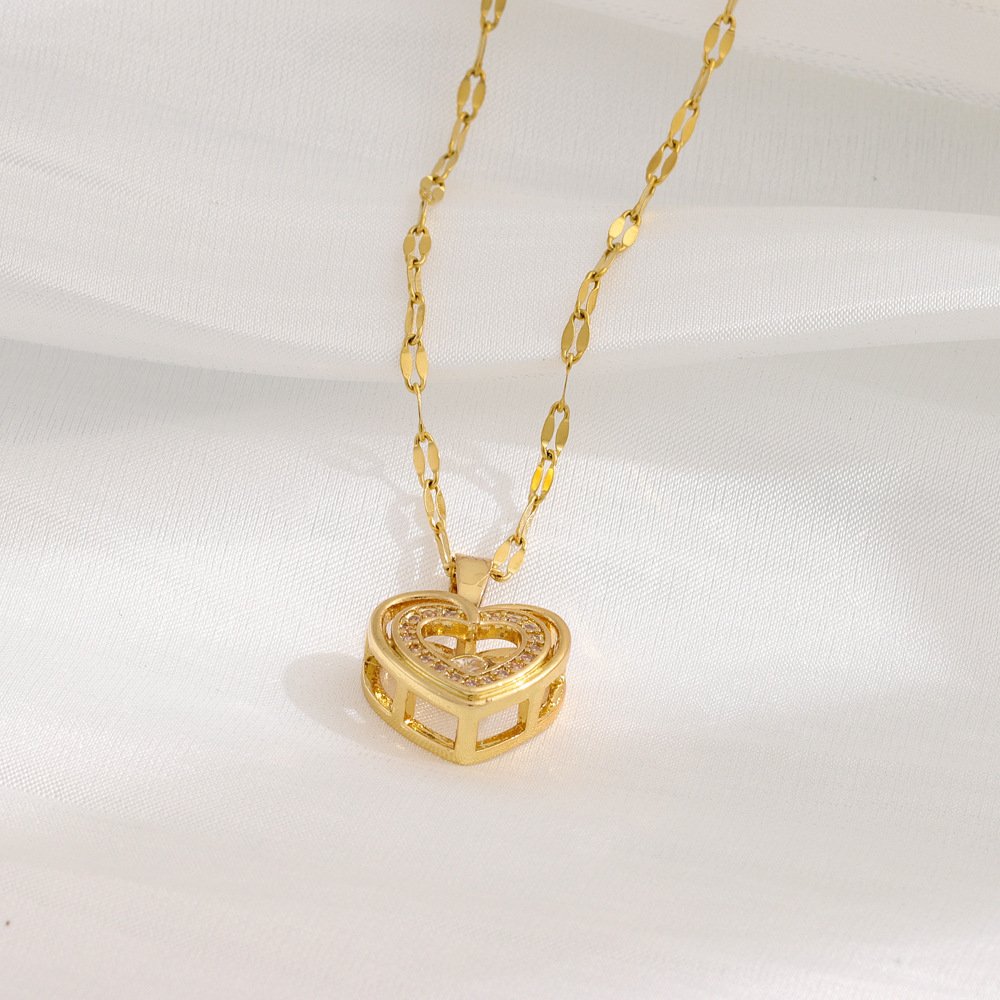 Double-layer Love Necklace With Rhinestones Titanium Steel Pendant Fashion Jewelry Woman Valentines Day Gift - Image 7