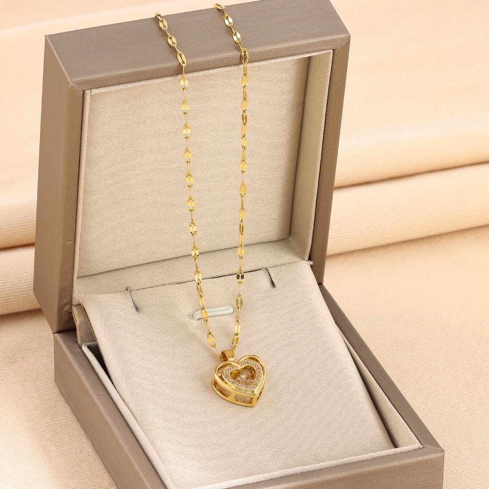 Double-layer Love Necklace With Rhinestones Titanium Steel Pendant Fashion Jewelry Woman Valentines Day Gift - Image 6